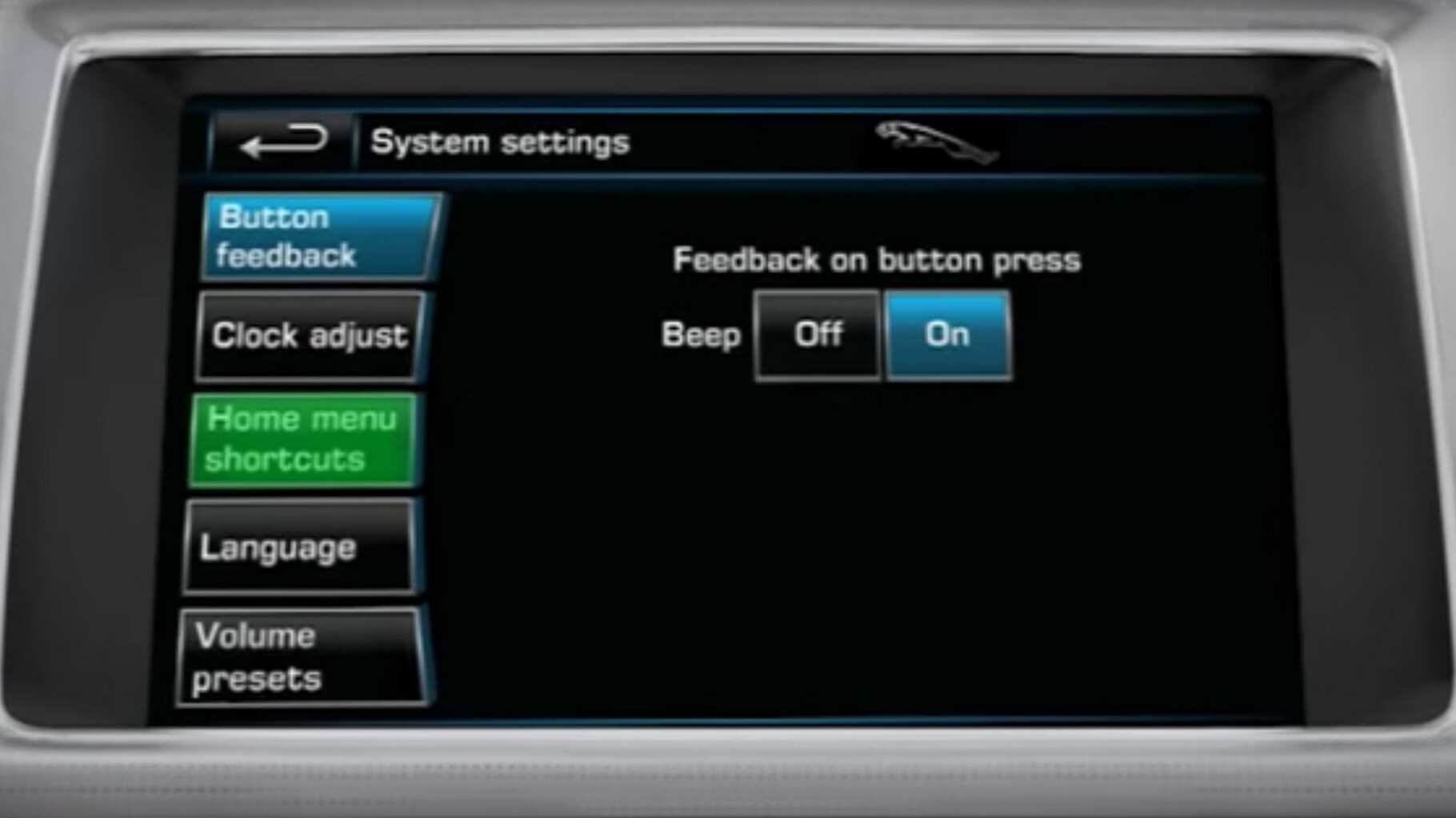Jaguar XF 2012 Touchscreen Shortcuts
